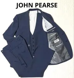 JOHN PEARSE ストライプ ネイビー スーツ ビジネス 結婚式 3ピース