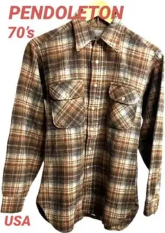 70s PENDLETON ペンドルトン チェック ウールシャツ USA製 M