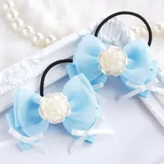 (339)ゆめかわ プリンセス ヘアゴム♡ ハンドメイド 水色 ディズニー