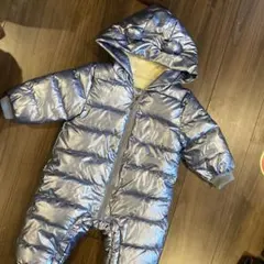 シルバー クマ耳フード付き ジャンプスーツ