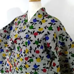 アンティーク銘仙 小さめ花紋様 難あり リメイク推奨 モダン柄