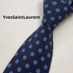 YSL イブサンローラン　ネクタイ　シルク　ネイビー　ドット柄　日本製