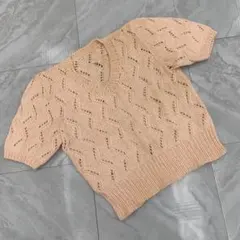 透かし編み サマーニット セーター 半袖 クルーネック ベージュ オシャレ