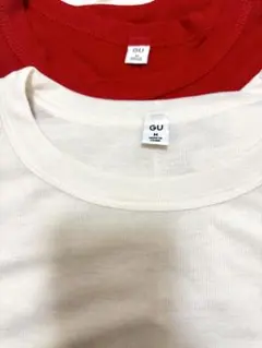 GU ソフトシアークルーネック M ナチュラル レッド 2枚セット
