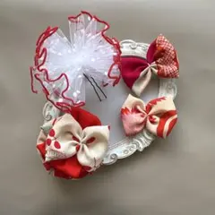 《499》七五三　髪飾り　ヘッドドレス　着物リメイク　赤　アンティーク　レトロ