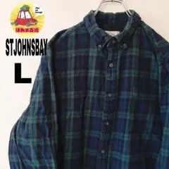 USA古着 STJOHNSBAY ネルシャツ　L ネイビー　グリーン　チェック