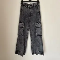 【CLEL 】ミリタリー フレア カーゴ パンツ ブラック系XSサイズ