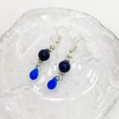 805 天然石　パワーストーン　ピアス　ハンドメイド　ラピスラズリ　ネイビー　紺