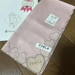 【FURLA】新品未使用 ハートモチーフ柄ハンカチ 薄ピンク冠婚葬祭用