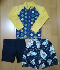 100サイズ　ベビー水着セット 青と黄色 恐竜柄　3点セット