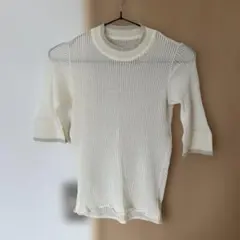 ViS 半袖ニット ホワイト リブ編み