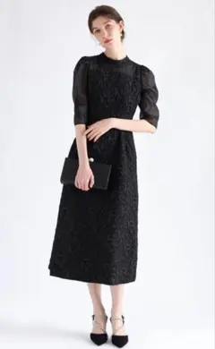 ヤマダヤ リルフェテ ふくれジャガードバックリボンドレス