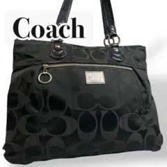 Coach POPPYトートバッグ　ブラック　シグネチャー　キャンバス18351