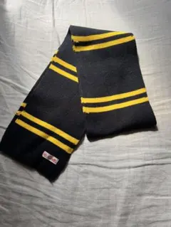 ストライプ ニットマフラー 黒 黄色