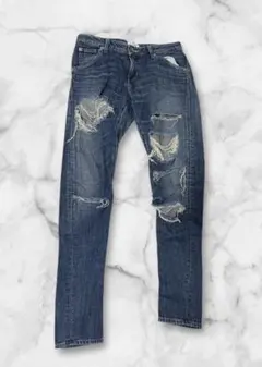 GYDA ダメージ加工 ダークブルー デニム S