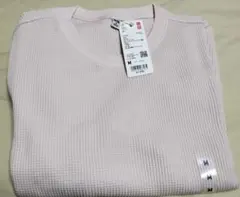 ワッフルクルーネックＴ長袖ピンクМ