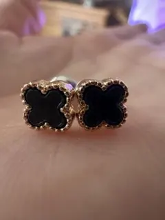 ローズゴールド .シルバー二色 瑪瑙、金具S 925クローバー型ピアス