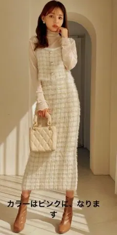 GRIシャギーニットチェック柄トップスXタイトスカートセットアップ[dr491]