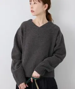 ロペピクニック アンジェリーナモールVネックニットプルオーバー チャコールグレー