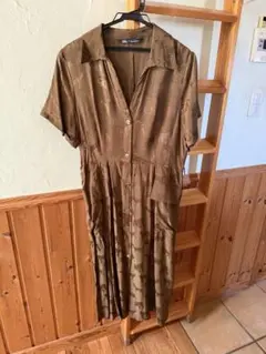 ZARA ブラウン動物柄シャツワンピース Lサイズ