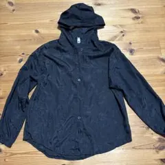 フード付き長袖シャツカーディガン 刺繍ブラックL