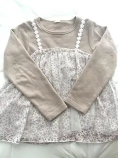 年末処分品！フラワープリントレース付き長袖カットソー