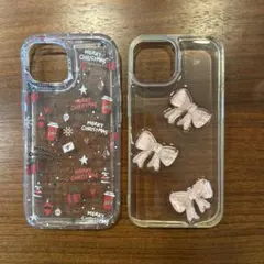 iPhone15用ケースのリボン柄と、クリスマスデザイン の2個セット