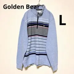 Golden Bear スウェットハーフジッププルオーバー L水色 ボーダー柄