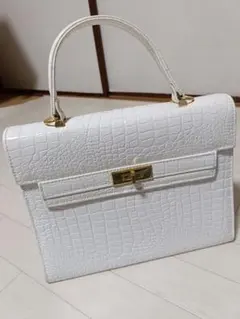 ホワイト クロコダイル風 ハンドバッグ　2WAY