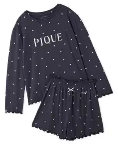 美品✨️ジェラートピケ ハート柄ロンT＆ショートパンツセット ネイビー
