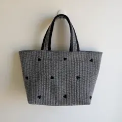 完成品✱ヌビバッグМサイズ✱グレー×ハート刺繍✱ハンドメイド