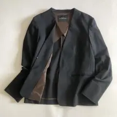 グリーンレーベルリラクシング ノーラペルジャケット ノーカラー カラーレス 紺L