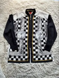 LUNA MATTINO 総柄シャツ 46 市松柄 モノトーン ジップデザインのサムネイル