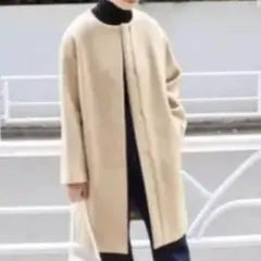 【IENA】イエナ二重織りシャルムノーカラーコート　ベージュ38