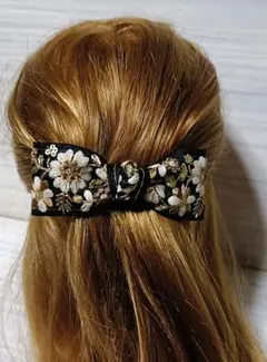 ハンドメイド インド刺繍リボンのバレッタ