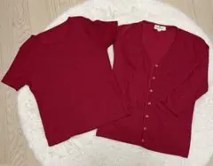 クレージュ　アンサンブル　七分袖・半袖　レッド　平成レトロ