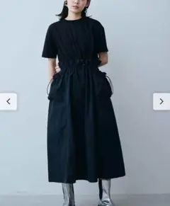 MEDE 19F 半袖　カットソー×撥水生地のドッキングワンピース　黒　MP