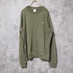 【古着】(L) LACOSTE ラコステ トレーナー ワニロゴ Uネック カーキ