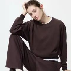 スウェットクロップドシャツ　ユニクロ　XL ダークブラウン