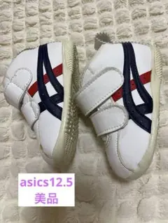 asics スニーカー　白　青赤ライン　ハイカット　美品　12.5