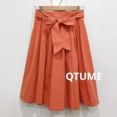 QTUME クチューム ウエストリボン フレア スカート オレンジ 日本製 M