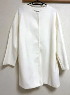 【未使用】ノーカラー ホワイト コート