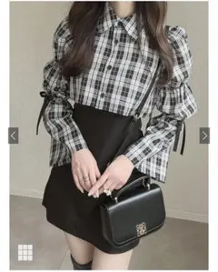 【GRL】2Wey チェック柄シャツ×ミニキャミワンピースセット ブラック M