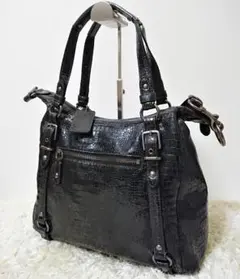 美品　コーチ　２WAY　ショルダーバッグ　本革　A４収納可　パイソン柄　黒