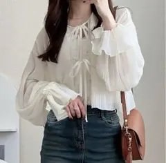 GRL 前後2Wayプリーツシフォンリボンボレロ[fo1910]