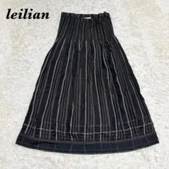 【美品】 Leilian ロングスカートストライプ 11 ブラック レース