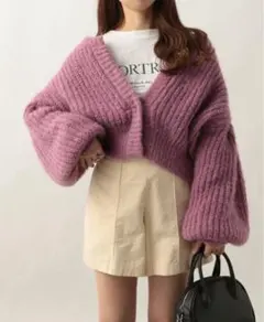 Heather パープル ニットカーディガン Fサイズ