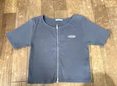 ems excite フロントジップ リブTシャツ グレー