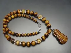 ゴージャス昇龍手彫り水晶ゴールドアクアオーラ天然石ネックレス50cm1 