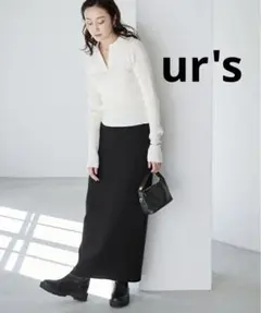 ur's リブニットタイトスカート ブラック